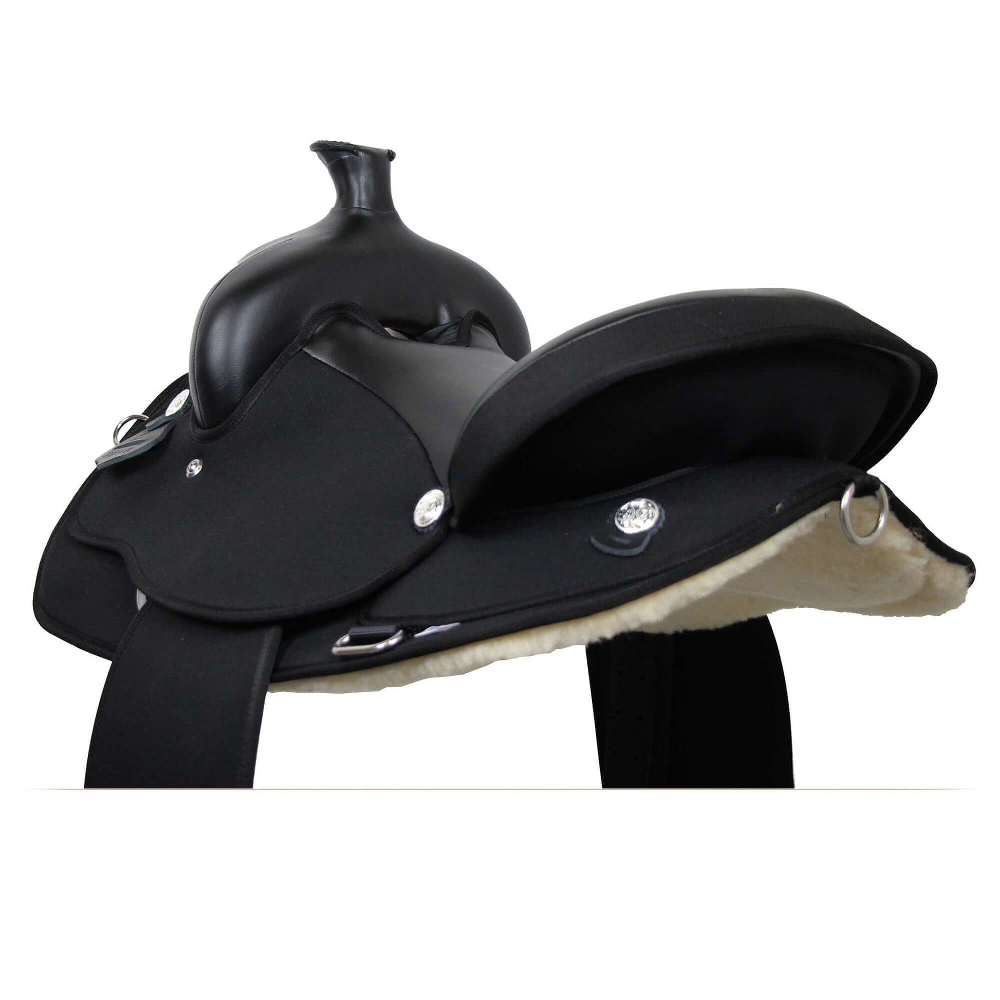Abetta Draft Comfort Pleasure Saddle - back angle view - SKU 20552-5BK, SKU 20552-6BK, SKU 20552-7BK