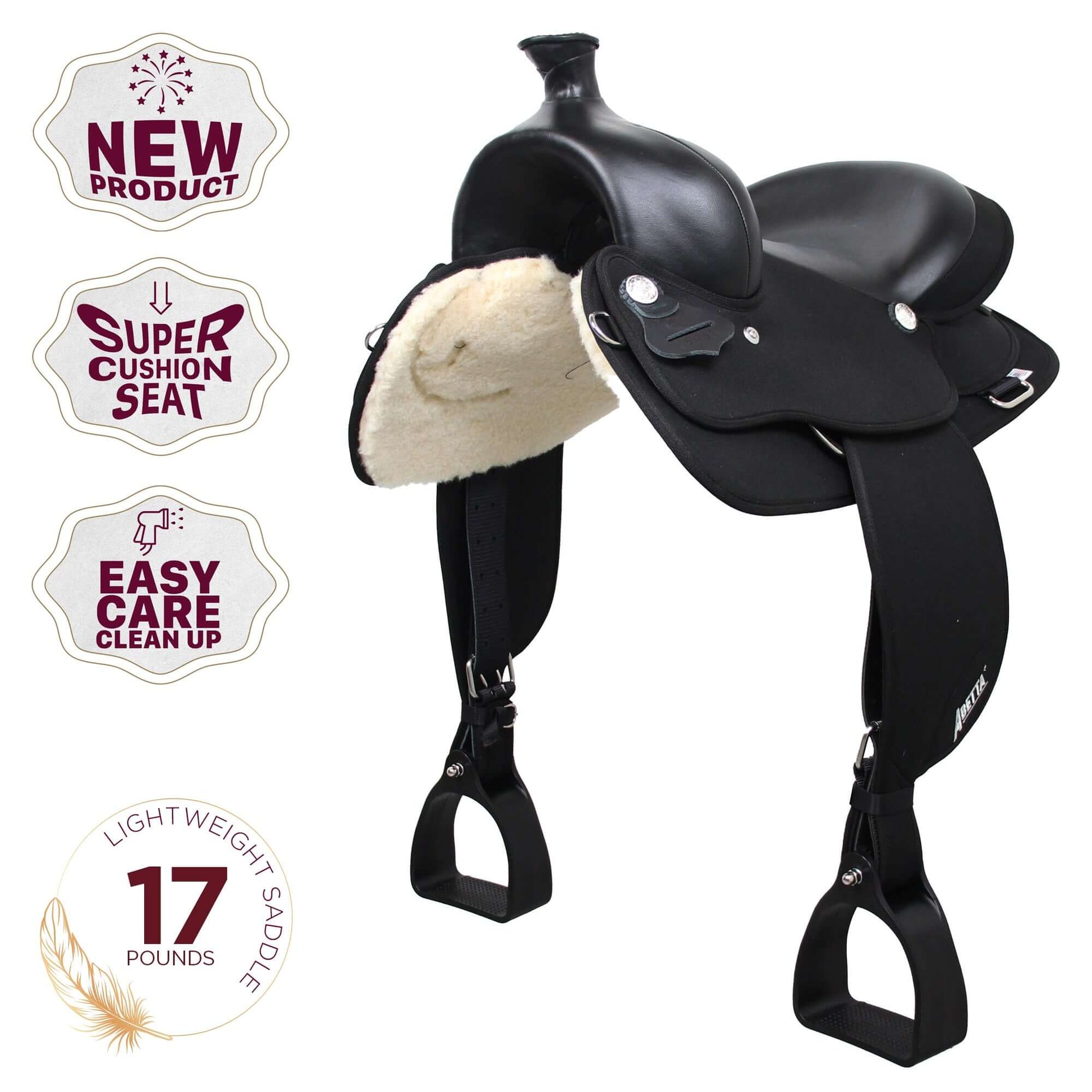 Abetta Draft Comfort Pleasure Saddle - key features - SKU 20552-5BK, SKU 20552-6BK, SKU 20552-7BK