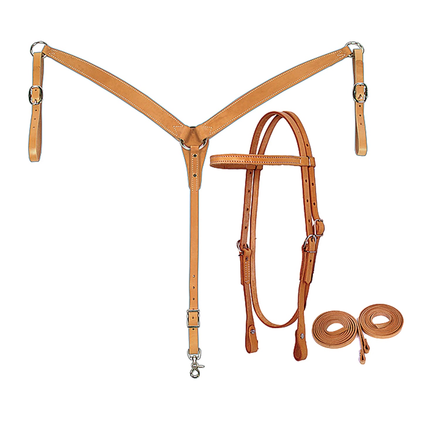 Fabtron Leather Headstall, Breast Collar & Reins Combo Set