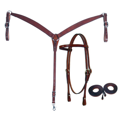 Fabtron Leather Headstall, Breast Collar & Reins Combo Set
