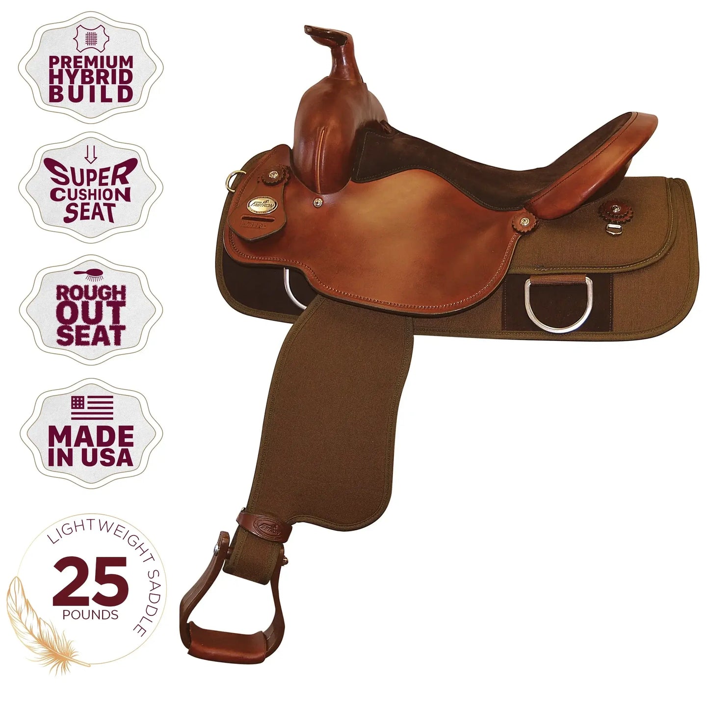 Fabtron Trail Roper Saddle - Rough Out Seat - key features - SKU 7112, SKU 7110