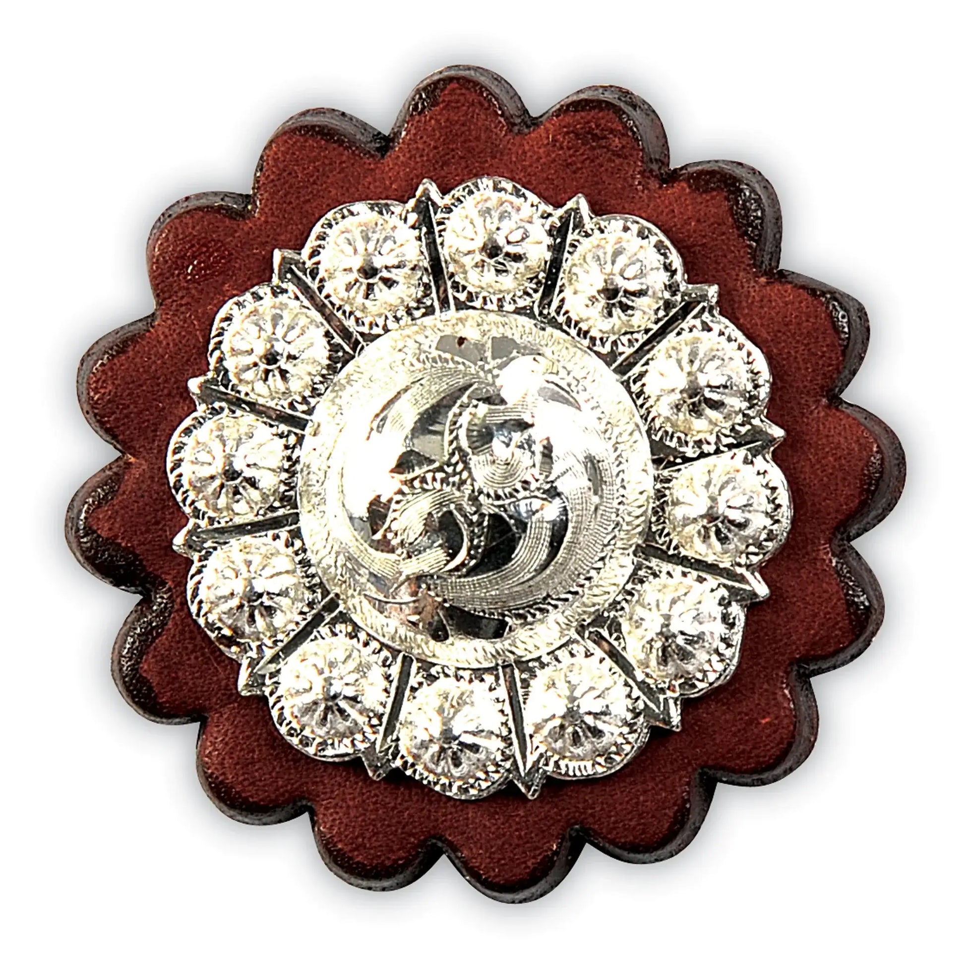 Fabtron Supreme Lady Trail Saddle - close up of concho - SKU 7952, SKU 7954, SKU 7956